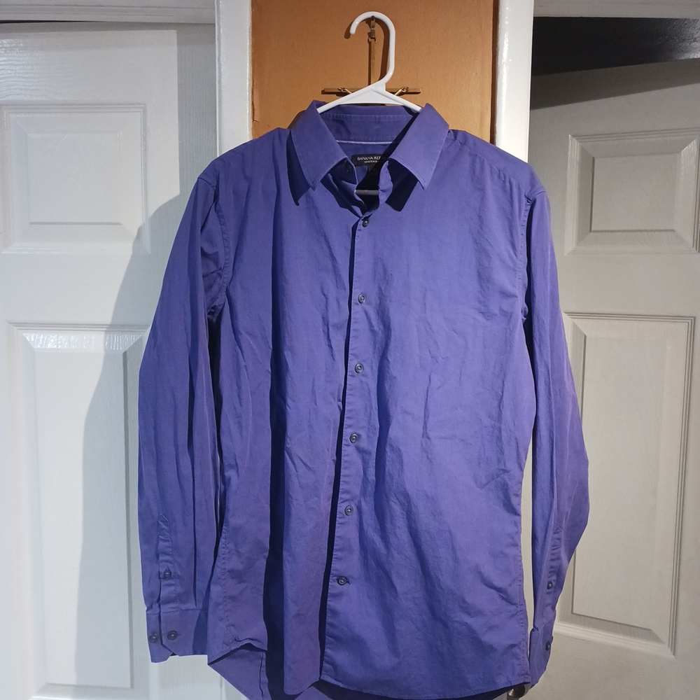 BANANA REPUBLIC MEN’S STRETCH SLIM FIT PURPLE BUTTON-DOWN SHIRT, COLLAR. SIZE M
